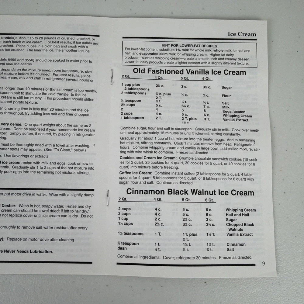 Rival Ice Cream And Frozen Yogurt Maker Instructions And Recipe Booklet All